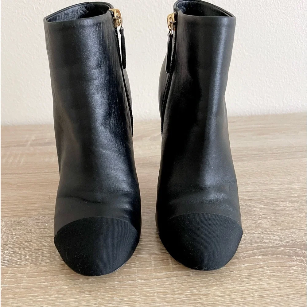 Chanel Black Leather Pearl Heels‎ Ankle Boots Booties Women’s Sz 37.5/7.5